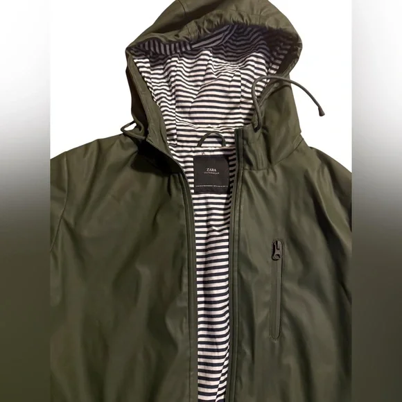 Zara Olive Green Hooded Rain Jacket XL - Picture 2 of 3